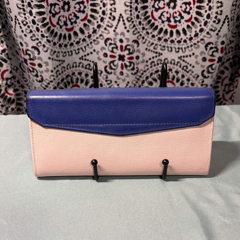 Fendi Rainbow Colorblock Leather Continental Wallet Blue & Pink GUC - Picture 3 of 12